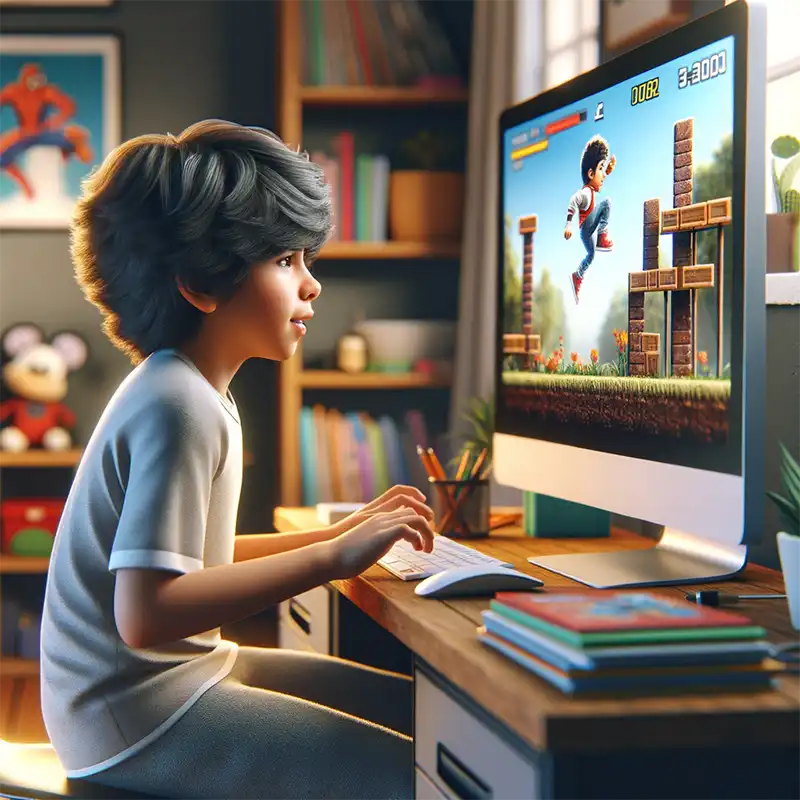 Kind spielt am Computer Videospiele