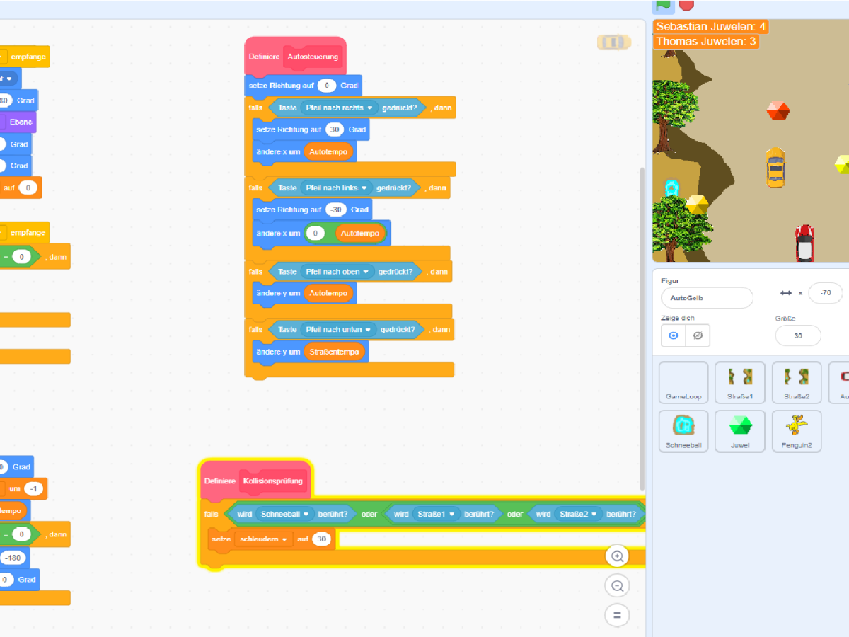Komplexes Autorennen in Scratch